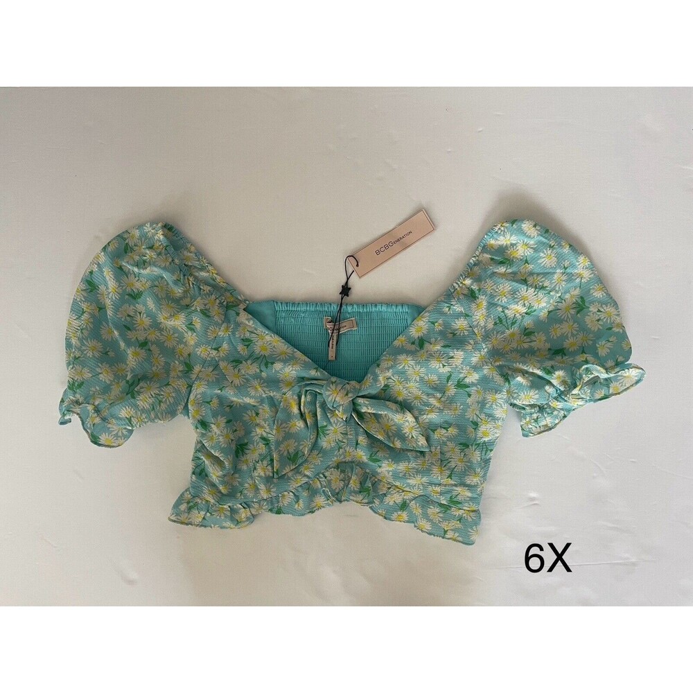 BCBGeneration Retro Daisy Floral Print Knot Crop Top‎ Women's Size Small NWT